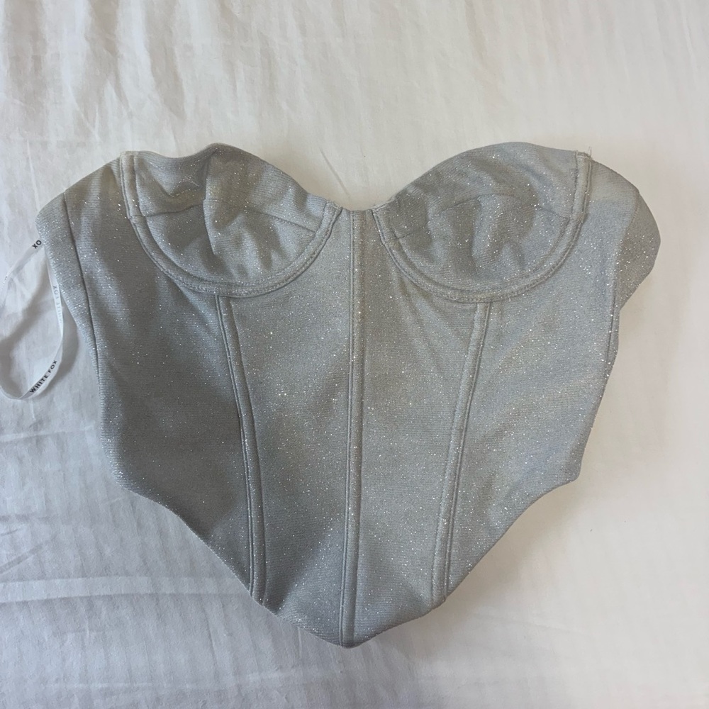 Silver glitter white fox bustier size small; used in good condition